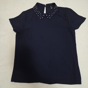 Forever 21 Navy Blouse with Peter Pan Embellished Collar